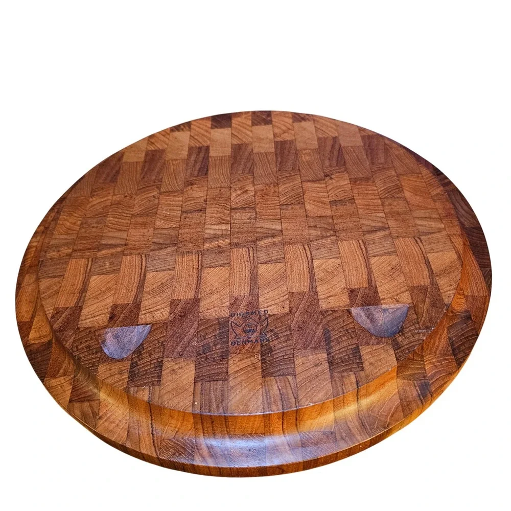Vintage Digsmed Denmark Teak Serving Tray 1964 Carved Sunburst MCM Butcher Block